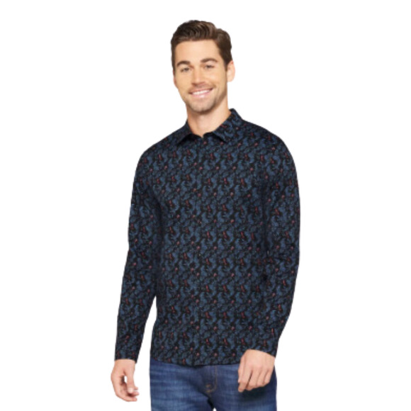 ARTEFACT Stockholm Stretch Poplin Shirt in Black Floral Print Men's Slim Medium - Picture 1 of 6